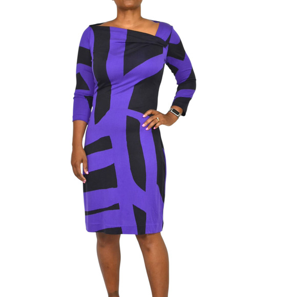 Diane Von Furstenberg Victorio Dress Purple Color Block DVF Silk Jersey Sheath 8 - Picture 12 of 13